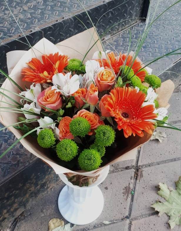 Букет цветов из: Герберы, Хризантемы, Альстромерии и Розы в Кожино