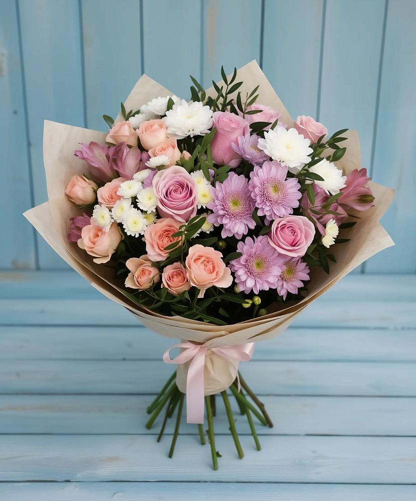 Букет цветов из: Хризантемы, Розы и Альстромерии в Кожино