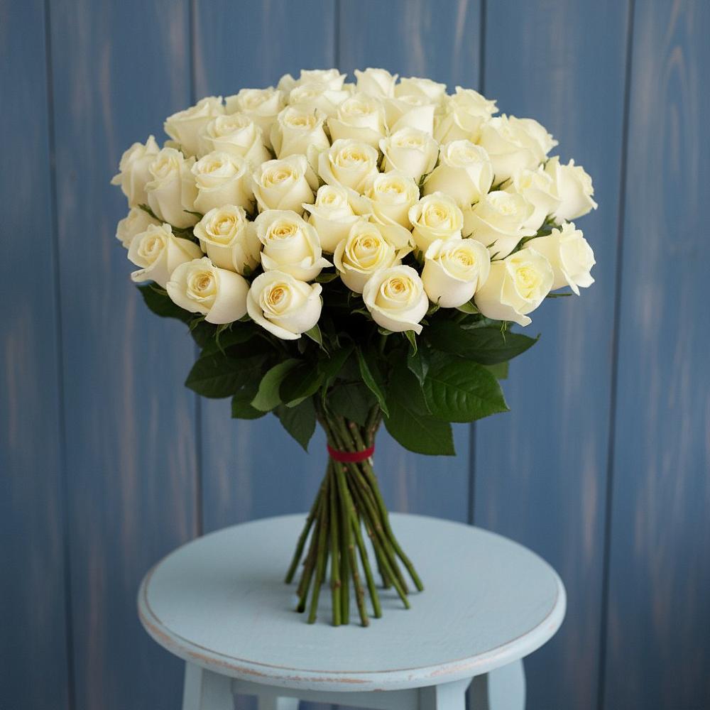 Букет 51 Белая роза Эдлесс Лав в Кожино