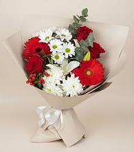 Букет цветов из:  Розы, Хризантемы, Герберы и Лилии в Кожино
