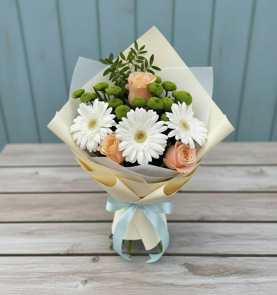 Букет цветов из: Герберы, Розы и Хризантемы в Кожино