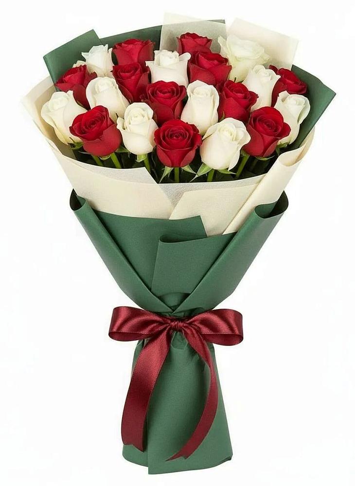 Букет Микс из красных и белых роз в Кожино
