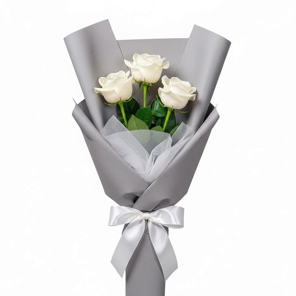 Букет 3 белые розы в Кожино