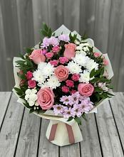 Букет цветов из:  Альстромерии, Гвоздики, Розы и Хризантемы в Кожино