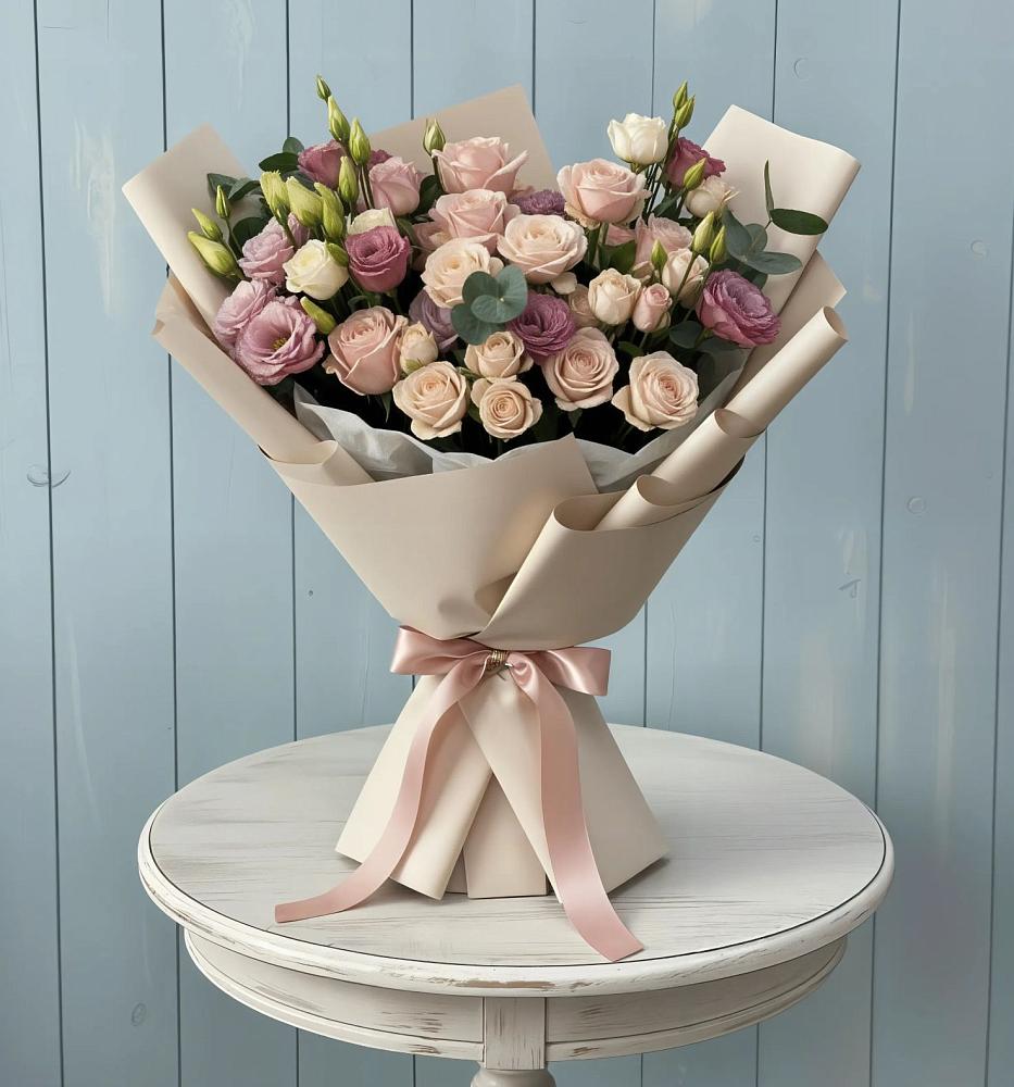 Букет цветов из: Розы и Лизиантусы в Кожино