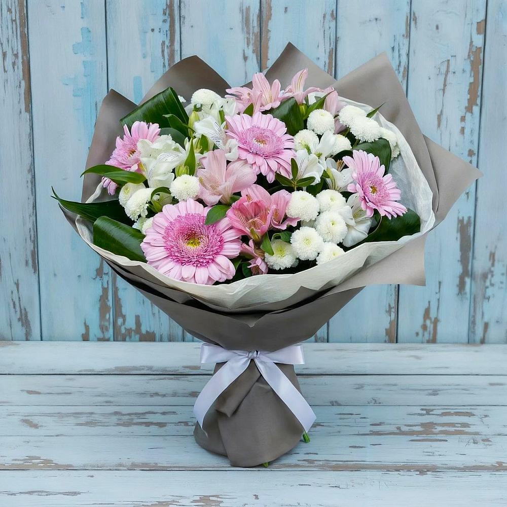 Букет цветов из: Герберы, Альстромерии и Хризантемы в Кожино