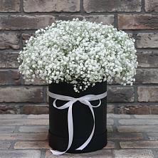 Цветочная композиция из Гипсофила в шляпной коробке в Кожино